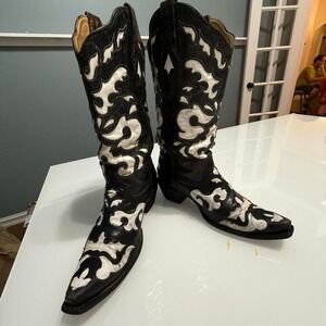 Corral Black & White Inlay Western Boots –‎ Size 10M